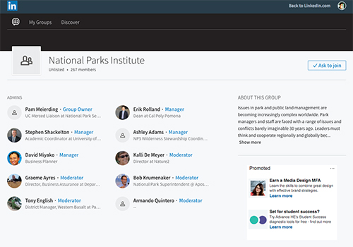 National Parks Institute website graphic